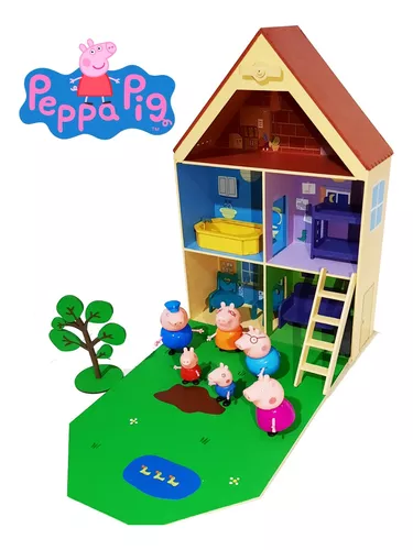 Casa Peppa Grande 40cm C/familia+accesorios+ Plaza De Juegos