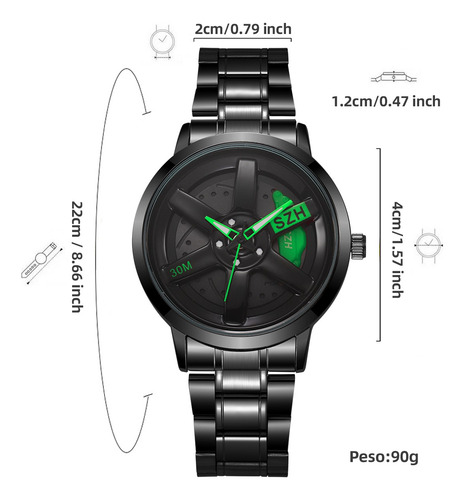 Reloj De Rueda De Coche Diseño Creativo Giratorio En 3d Verde