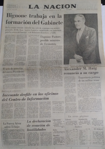 La Nacion 26/6/1982 Bignone Trabaja En Formacion De Gabinete