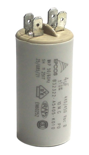 Capacitor Monofasico 400vca Mkp 4 Mf 50/60hz