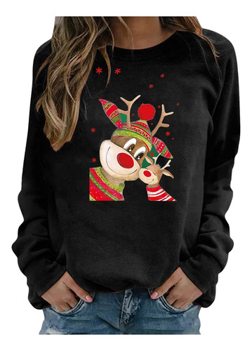 Lindo Sueter Navideño Para Mujer Camisa Reno Sudadera Cuello