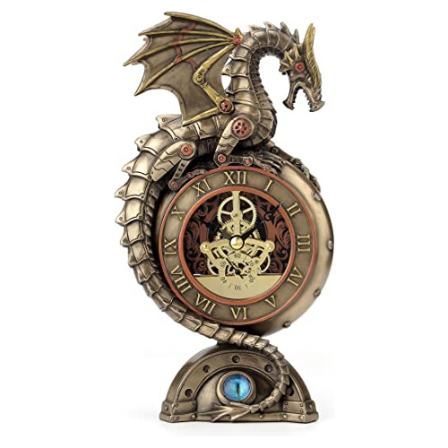 Reloj De Mesa Acabado Bronce De Dragón Steampunk Mecan...