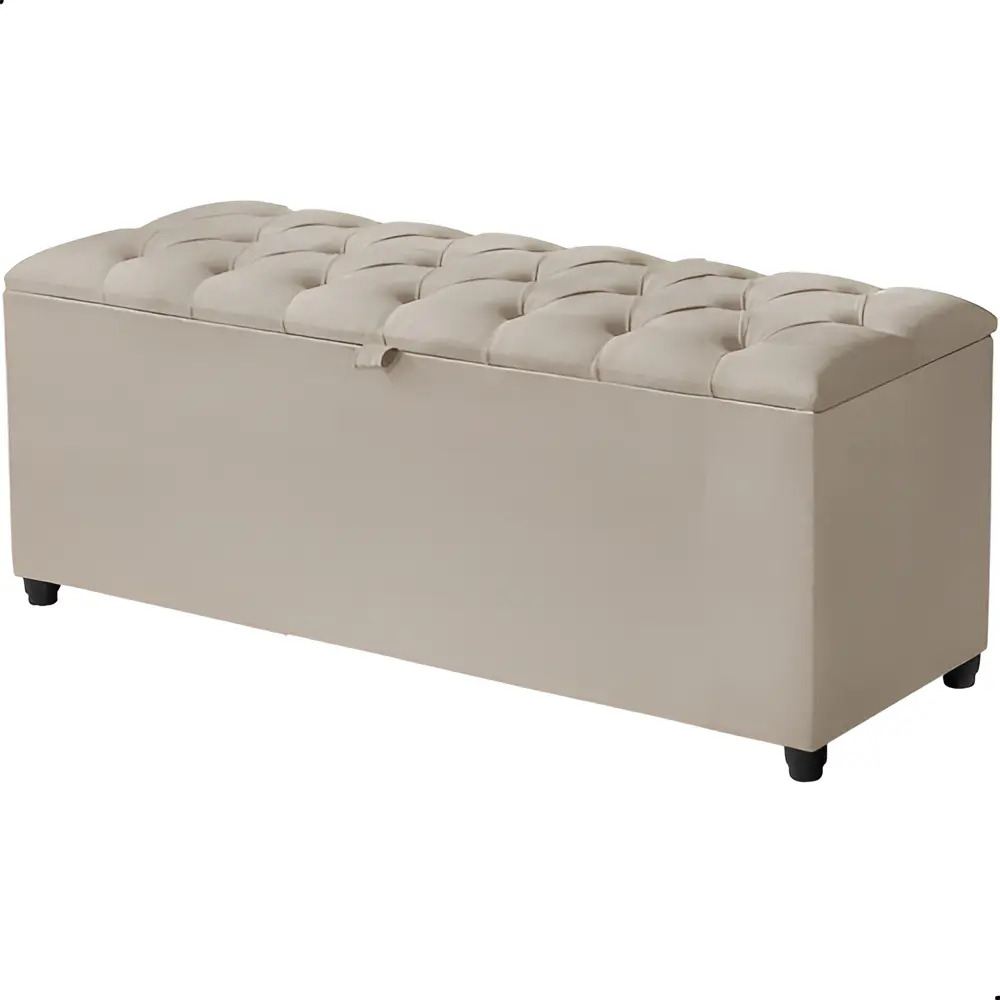 Recamier Calçadeira Baú Estofado Solteiro Berlim 0,80cm Bege