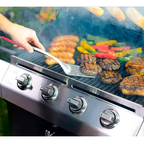 Espátula Volteador Comfort Grip Char-broil Con Ranuras Color Plata