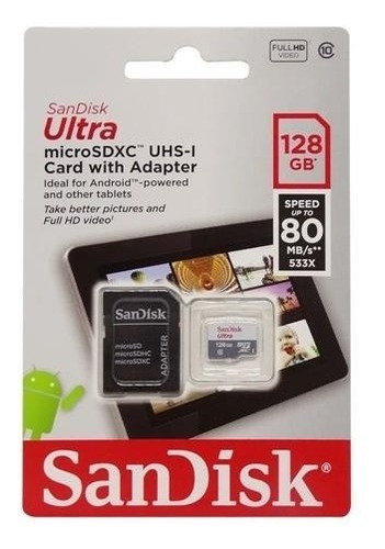 Cartão Memória 128gb Micro Sd Ultra 80mbs Classe 10 Sandisk