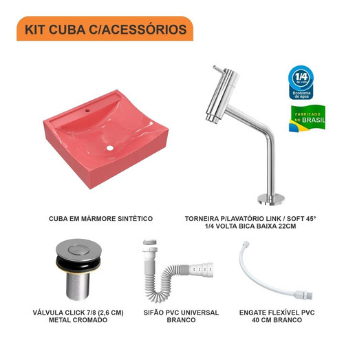 Cuba Banheiro Q44 C/torn Link E Válv Click V2 + Sifão E Flex Cor Rosa