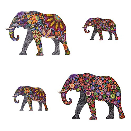 Gran Pegatina De Arte De Pared De Elefante Colorido Dis...