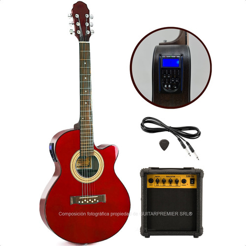 Guitarra Acustica Premium Amplificador Cable Pua Funda Combo