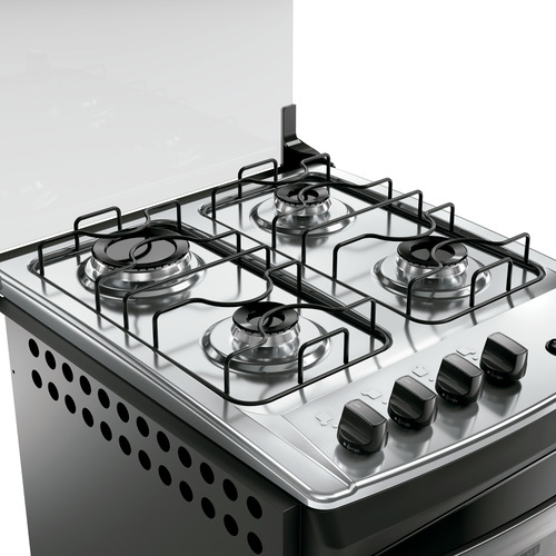 Fogão 4 Bocas De Embutir Dako Supreme Com Mesa De Inox E Tampa De Vidro Na Cor Preta Bivolt