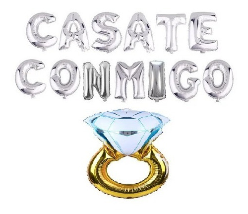 Globo Letras Casate Conmigo Metálico 40cm Anillo Compromiso