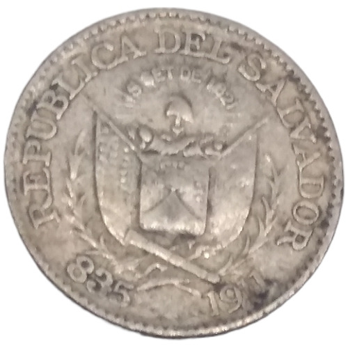Moneda El Salvador 5 Centavos Plata  Ley 835 Año 1911 