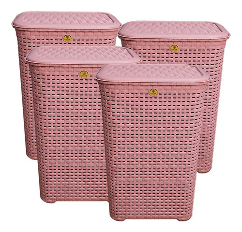 4 Cestos Canastas Organizador Ropa Tapa Rattan Resistente Color Rosa