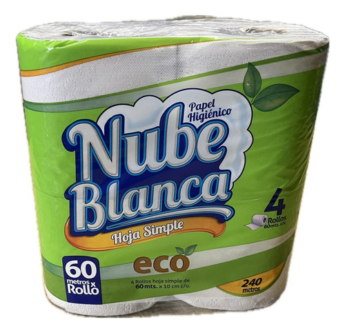 64 Rollos De Papel Higienico Nube Blanca Eco -60 Mts C/rollo