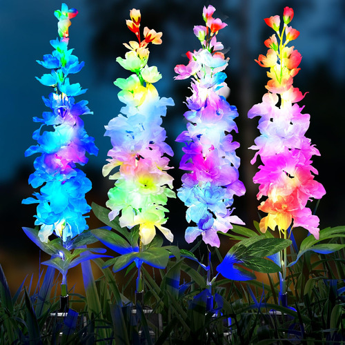 Luces Solares De Jardín Con Flores De Delfinio, Paquete De 4