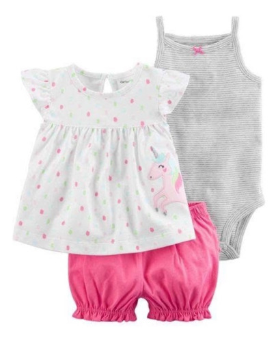 Carter's Trio Con Short Bebés Nena Modelos Y Talles Varios Rosa 9m
