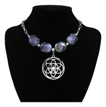 Comprar Collar Color Plata Dije Bohemia Flor De La Vida Piedra Mujer