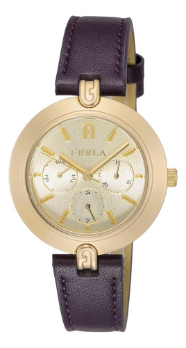 Reloj De Cuero Genuino Con Correa Púrpura Y Logo Furla