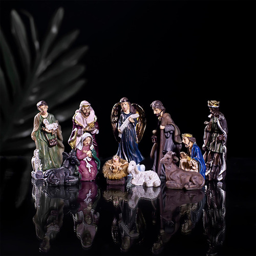 11 Uds. Figuras De Natividad Escultura Pintada A Mano