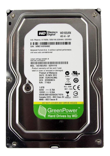 Imagem 1 de 2 de Disco rígido interno Western Digital WD AV-GP WD10EURX 1TB
