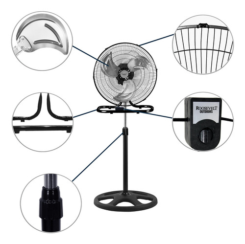 Ventilador 3 En 1 Pie, Piso O Pared 3 Aspas De Aluminio 65w 45.72 Cm 127v/60hz/65w Negro Metal Aluminio 3