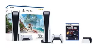 Sony PlayStation 5 825GB Kit: PS5 Standard + Horizon Forbidden West + Marvel's Spider-Man: Miles Morales + Estación de recarga de DualSense color blanco y negro