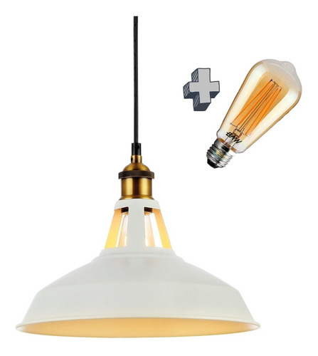 Lampara Led Vintage + Campana Colgante Blanca Bronce Chiaro