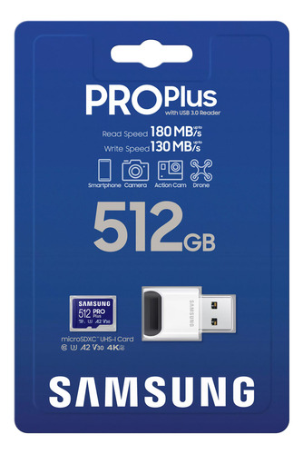 Samsung Pro Plus Memoria Micro Sd 512 Gb Con Adaptador Usb