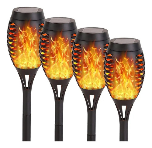 Pack X 4 Antorcha Solar Led Flama Decoración Patio Y Jardin