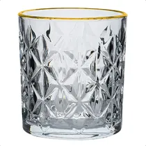 Comprar Set X6 Vaso Bajo De Vidrio Whisky Bebidas Tragos Color Transparente Con Dorado