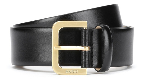 Cinturón De Piel Italiana Con Hebilla Grabada Color Negro Diseño De La Tela Liso Talla 85.0