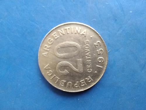 Monedas Antiguas Argentina 20 Centavos Año 1953 San Martin