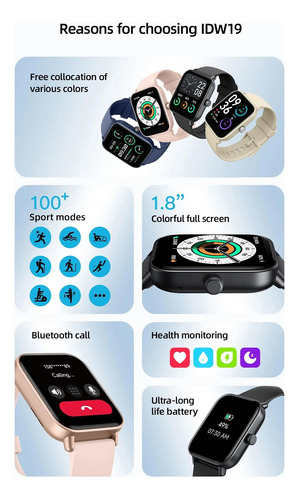 Reloj Idw19 Con Pantalla De 1.8 Pulgadas Bt Call Compatible