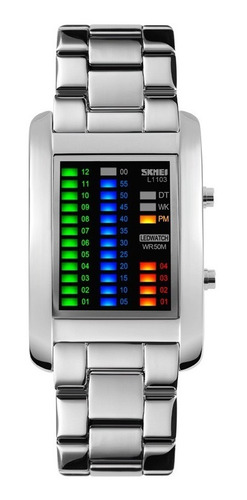 Reloj Binario Electrónico Digital Skmei 1103 Unisex Plateado