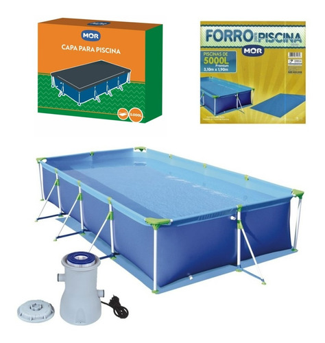 Kit Piscina Estrutural Premium 5000l + Capa Forro Filtro Mor