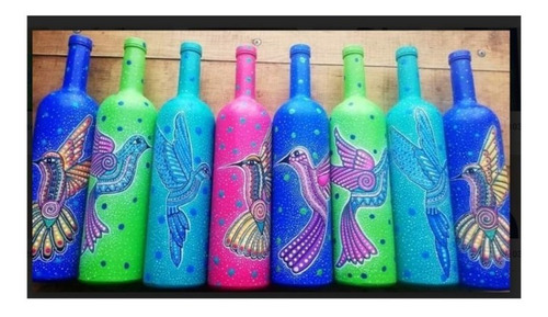 Botella De Vidrio Pintada A Mano Estilo Alebrije