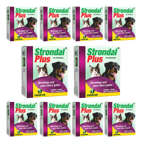 Kit 10 Caixas De Strondal Plus C/ 4 Comp - Vermifugo