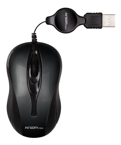 Mouse Óptico Cable Retráctil Argom Tech Negro 
