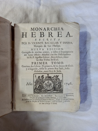 Monarchia Hebrea I - Bacallar Y Sanna - 1746