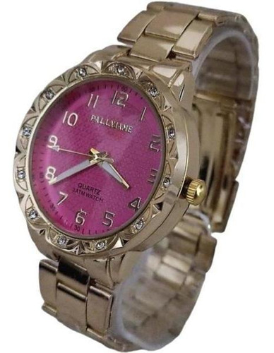 Relógio A Prova Dágua Exclusivo Brilhante Dourado/rosa Luxo