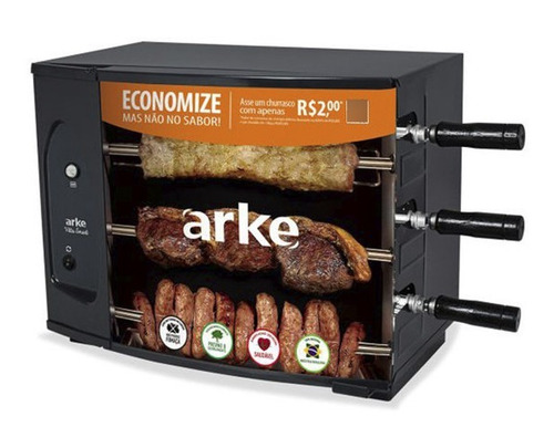 Churrasqueira Elétrica Arke Vitta Smart 3 Espetos 127v Preta