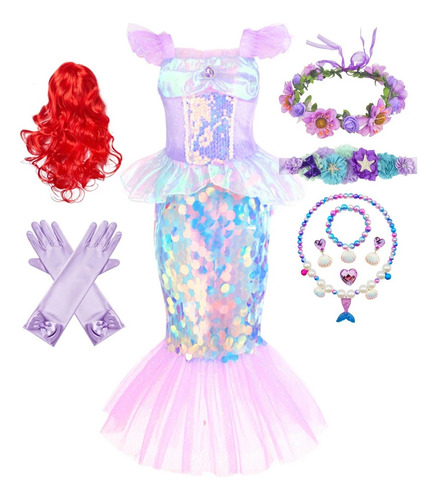 Disfraz De Princesa Sirena Ariel Para Niñas Y Niñas
