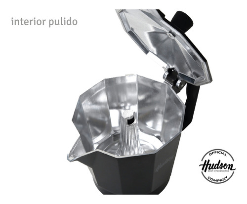 Cafetera Aluminio Hudson Black Estilo Italiana 6 Pocillos