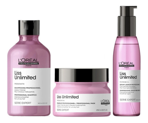 Shampoo + Mascarilla + Aceite Loreal Liss Unlimited