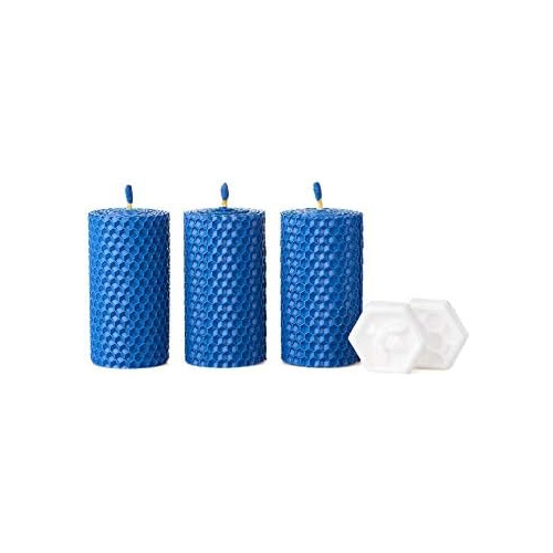 Juego De Regalo De Velas De Cera De Abejas Azules. 3 Ve...