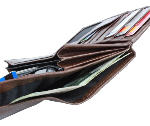 Cartera Grande Mujer Cuero Cierre Espejo Billetera Dama Color Café