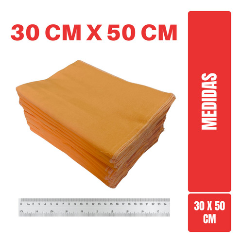 Flanela Limpeza - Laranja - 100% Algodão - Neves 30 X 50 Cm - Kit C/ 50 Unidades