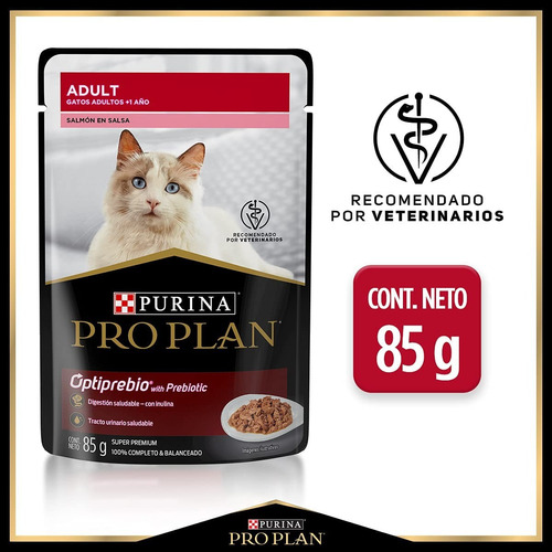 Imagen 2 de 4 de Alimento Pro Plan Adult Para Gato Adulto Salmón Sobre De 85g