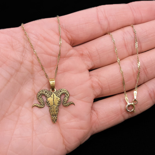 Cadena Y Dije Cráneo Cabra Carnero Antílope Oro 18k Oro 18k 45 Cm
