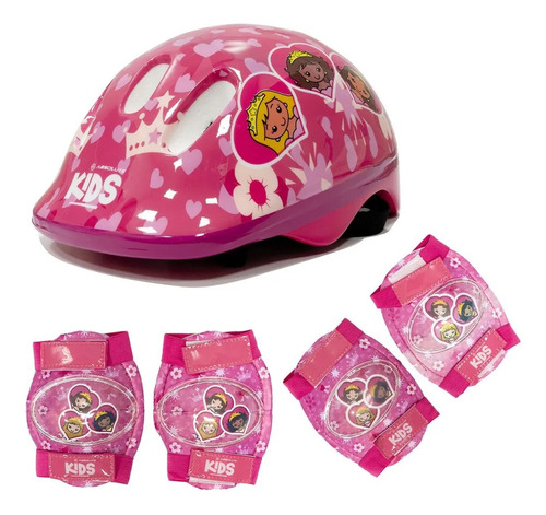 Kit Capacete + Proteção Infantil Absolute Rosa Princesa Tamanho M