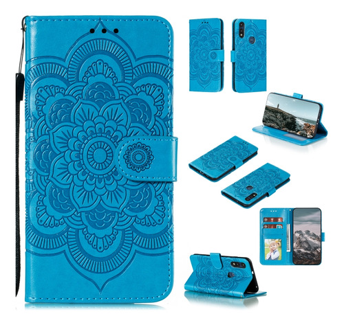 Funda De Piel Sintética Azul Para Motorola Moto E6s (2020)